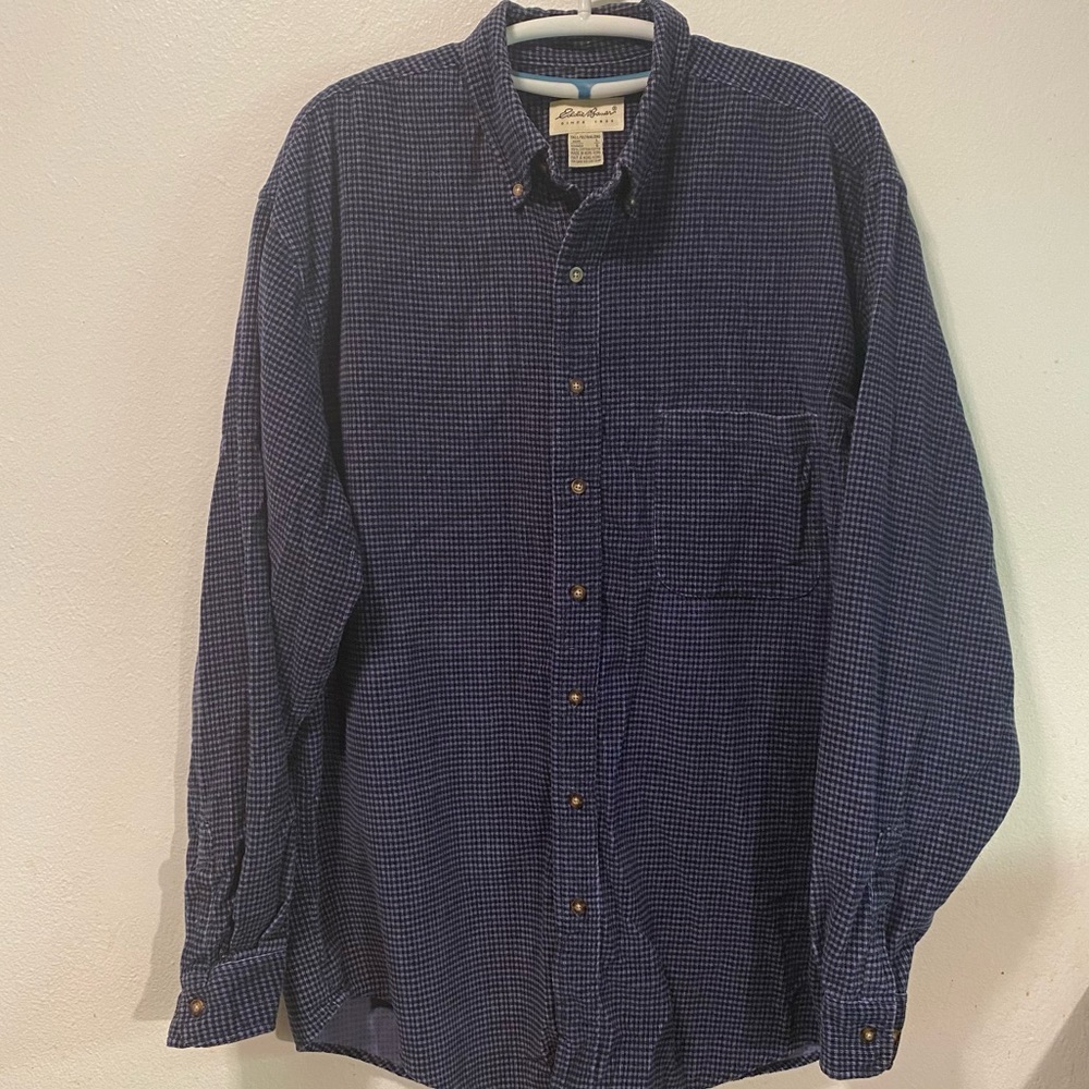 Eddie Bauer Shirt Mens Tall UltraLong Size Large Blue Longsleeve Button Down